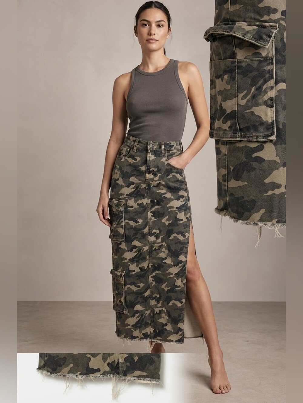 Hidden Los Angeles Camo Cargo Maxi Skirt – Size XS
